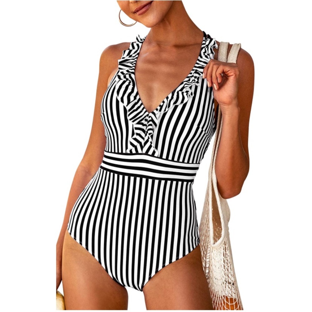 Striped Ruffle One Piece